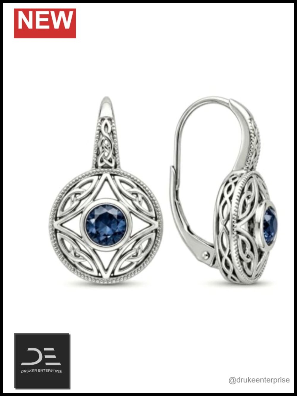 Celtic Leverback Earrings Women Birthstone Antique Design Hypoallergenic